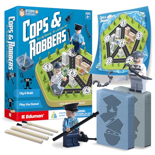 EDUMAN Cops and Robbers Dig Kit, Police Catch Thief Excavation Kits for Kid, Dig Kits for Kids Age...