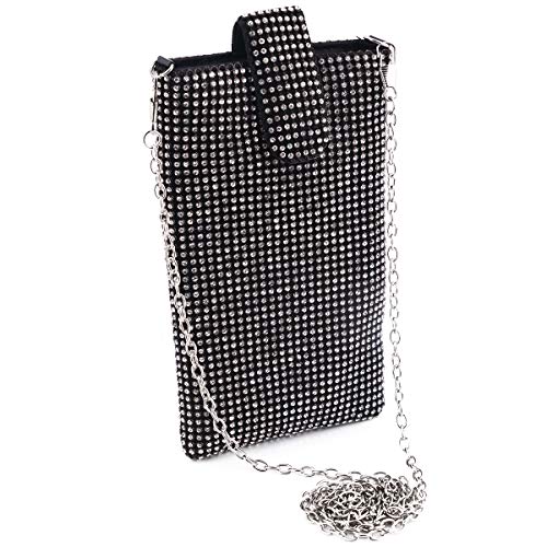 Crystal Rhinestone Small Shoulder Bag Cell Phone Purse Wallet for Women Evening Handbags Clutch Purses in Black