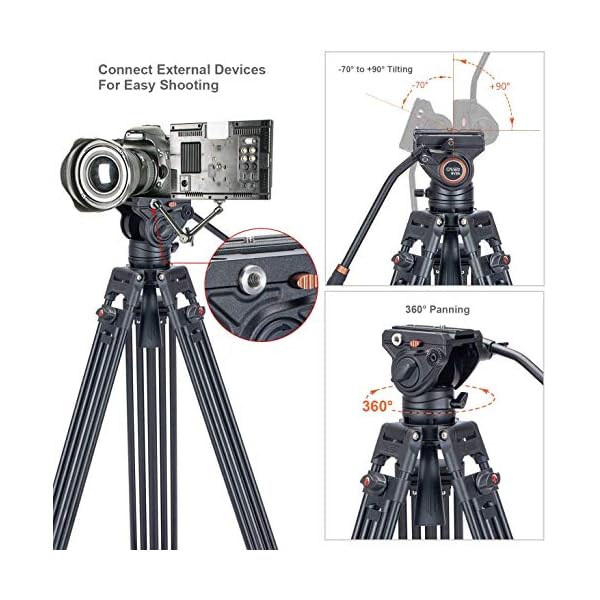 Video Stativsystem, Cayer BV30L 72 Zoll - Professionelles Hochleistungs-Aluminium-Doppelrohrstativ, K3-Fluidkopf… – Bild 4