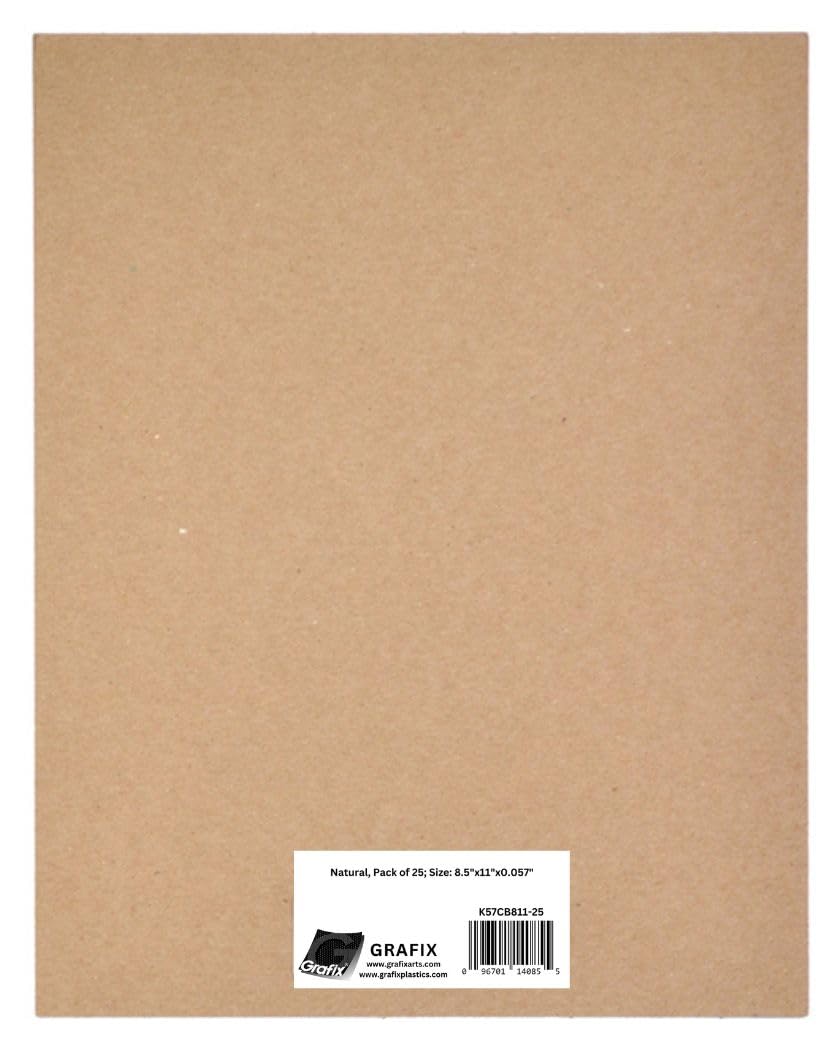 GrafixMedium Weight 8.5 X 11”, Natural Pack Of 25 – Acid-Free 0.057” Chipboard Sheets, Create Three-Dimensional Embellishments For Cards, Papercrafts, Mixed Media, Home Décor, 25 Count