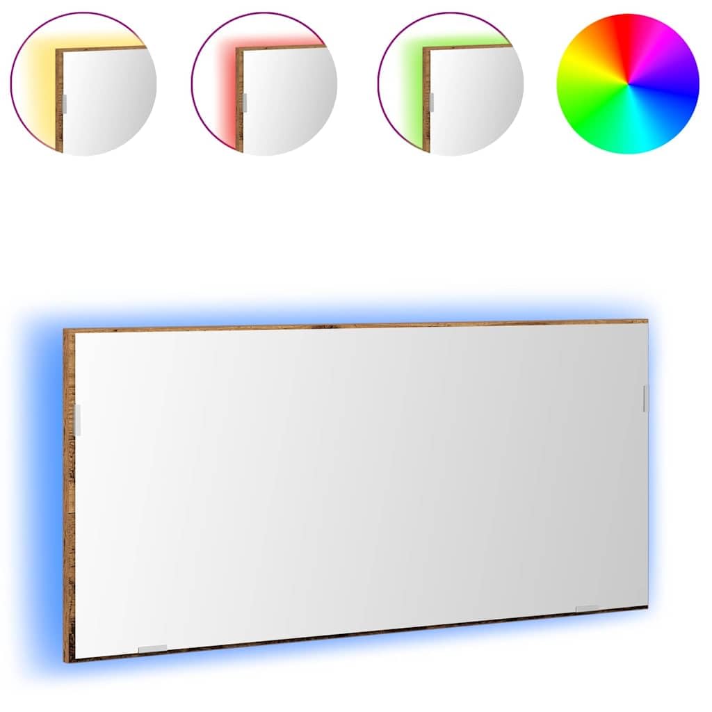 Lustro z ramą ze starego drewna 80 x 37 cm, szkło i drewno inżynieryjne, oświetlenie LED, montaż na ścianie, nowoczesne meble łazienkowe, miejsce do przechowywania i uzupełnienie umywalki