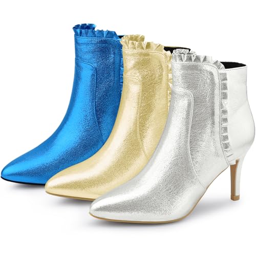 Perphy Ruffled Ankle Boot Stiletto Heel Metallic Booties for Women4