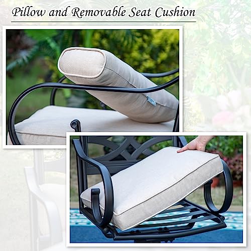 Mfstudio Swivel Patio Dining Chair Set Of 2, Heavy Duty Metal Frame With Beige Cushion, Outdoor All Weather Resistant Chairs, Black #TOP5