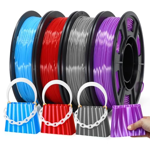 Image of Reprapper Silk TPU Filament, 95A Shore Hardness TPU 1.75mm Bundle, Elastic 3D Printer Filament Pack, Flexible & Soft Filament for 3D Printer (± 0.03mm) 4 * 250G, Blue /Red /Purple /Grey
