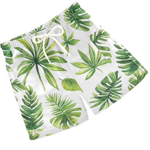 Pigsaly Boys' Swim Board Shorts Watercolor Palm Leaves Boy's Swim Trunks Kids Swimwear 2T
