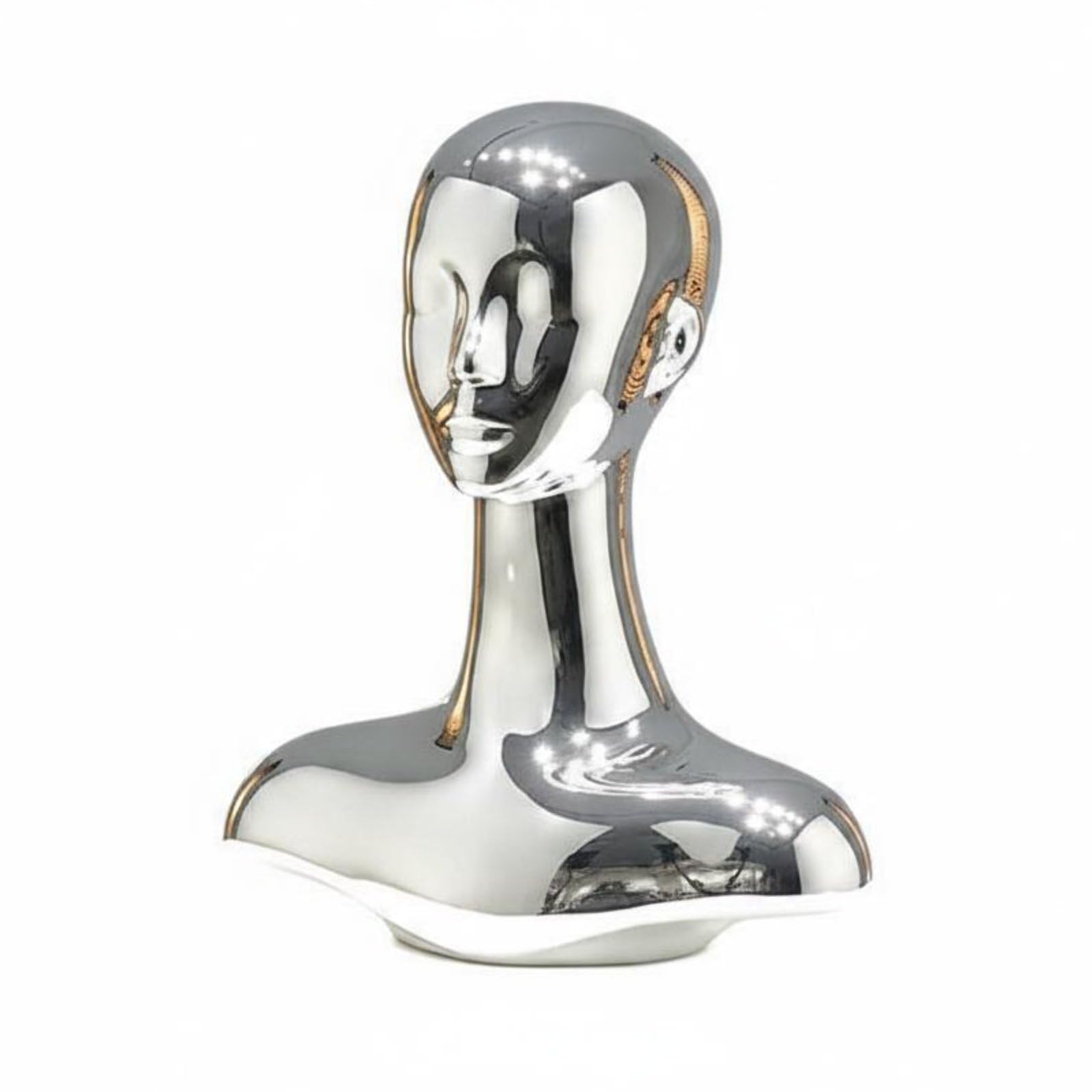 Schaufensterkopf Schmuckbüste Display Mannequin Head Kopfmodell Präsentationsständer Schaufensterpuppe mit Lichtfangender Oberfläche aus Fiberglas Und, Silber