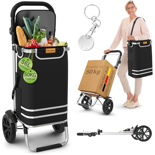 ELONEO Einkaufstrolley klappbar, Einkaufswagen mit Kühlfach, 3in1 Trolley, Sackkarre &...