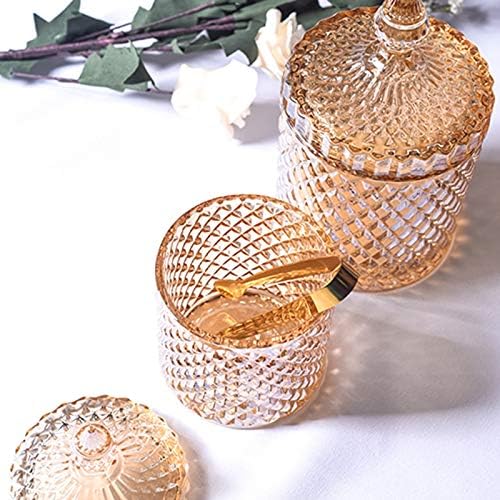18CM10CM big European yellow crystal glass storage 600ML jars sugar cans diamond candy box cotton swabs box cotton pad home - (Color: set 2 size)