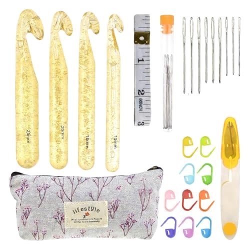 Agujas de ganchillo para principiantes,Kit de tejido de hilo en grosor,Agujas de ganchillo Trabajo de Hilo | Para Adultos Personas Mayores Estudio Oficina Posavasos Muñeca Bufanda