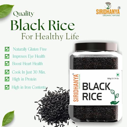 Image of Siridhanya black rice boiled | Nalla Biyyam| Gluten free | Rich in protein Low carbs| Low GI Rice | Sourced from Andhra Pradesh| GWT 900g (Including Jar)