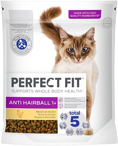 PERFECT FIT Anti-Hairball Adult Trockenfutter für erwachsene Katzen ab 1 Jahr - Huhn, 750g (6 Beutel)