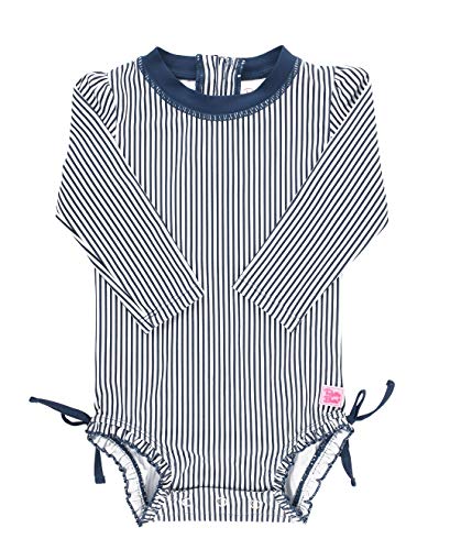 RuffleButts Baby/Toddler Girls Navy Stripe One Piece Rash Guard - 2T