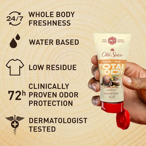 Image of Old Spice Whole Body Deodorant Cream for Men, Travel Size, Aluminum Free, Vanilla + Shea Scent, 24 /7 Odor Protection, 24 /7 Freshness, Dermatologist Tested, Gentle on Skin, Safe to Use All Over, 0.8 oz