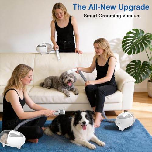 Image of Dog Grooming Vacuum, 13000Pa & 2L Dust Cup & <55dB, 5-in-1 Self-Cleaning Pet Hair Vacuum with Spray Brush for Shedding, Quiet Deshedding Kit for Dogs Cats