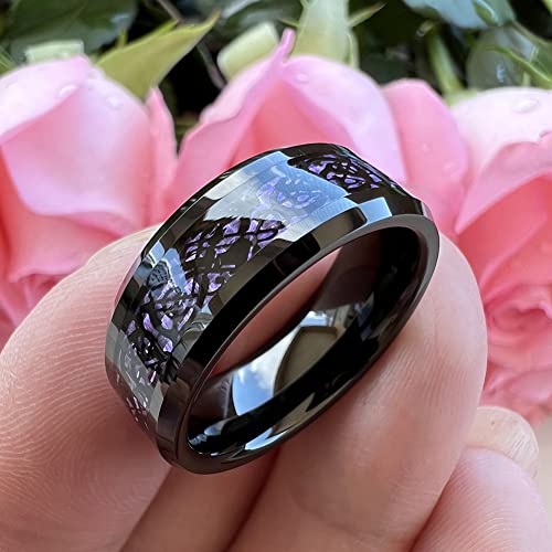 Tutiss 8Mm Purple Carbon Fiber Celtic Dragon Inlay Black Tungsten Rings For Men Women Wedding Bands Beveled Edges Comfort Fit Size 10.5 #TOP4