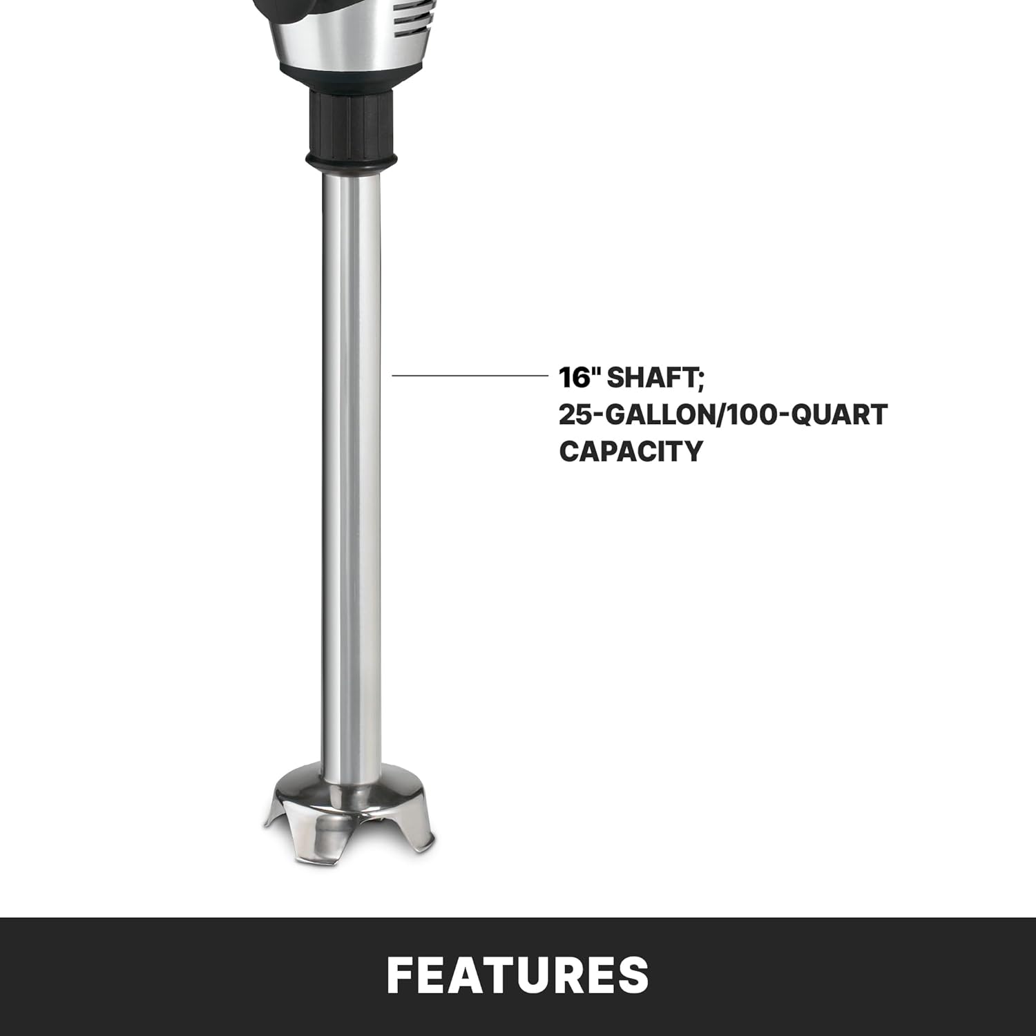 Waring Commercial WSB60 Big Stix Heavy Duty Immersion Blender, 16" Removable Shaft, 1 HP/700 Watt Variable Speed Motor, 120V, 5-15 Phase Plug,Black/Silver,25-Gallon