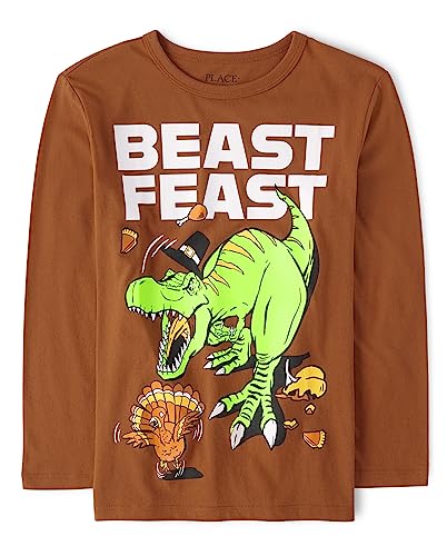 Image of The Children's Place Boys All Holidays Long Sleeve Graphic T-Shirts Thanksgiving Beast Feast Large