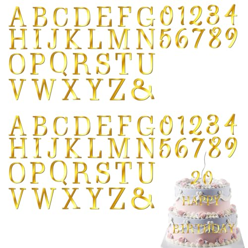 Floruvia 74 pièces de Lettres et Chiffres, décoration de gâteau Personnalisable A-Z & 0-9 en Acrylique, idéal pour Mariage, Anniversaire, Baby Shower,...