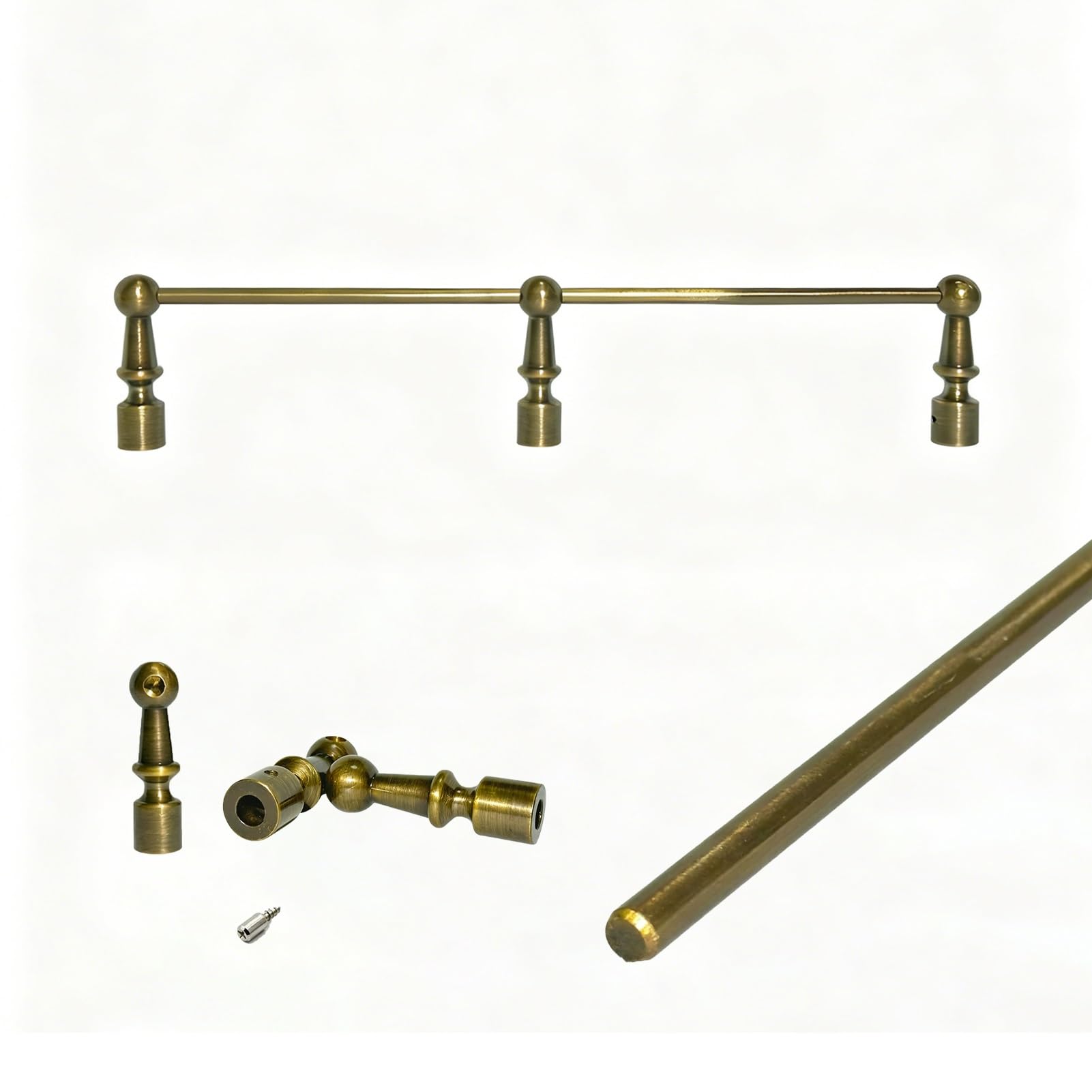 Jievmrs Decorative Antique Brass Shelf Guard Rail Kit, Metal Fence Bar System for Floating Shelf, Pull Out Shelves Anti-Fall Guardrail Shoe Racks Enclosure(20in/51cm)