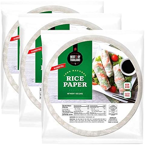 Best of Thailand [Round] White Rice Paper Wraps 3 Pack | Perfect for Fresh Spring Rolls & Dumplings | Non-GMO, Gluten-Free, Vegan & Paleo | Kosher for Passover Kitniyot Cover
