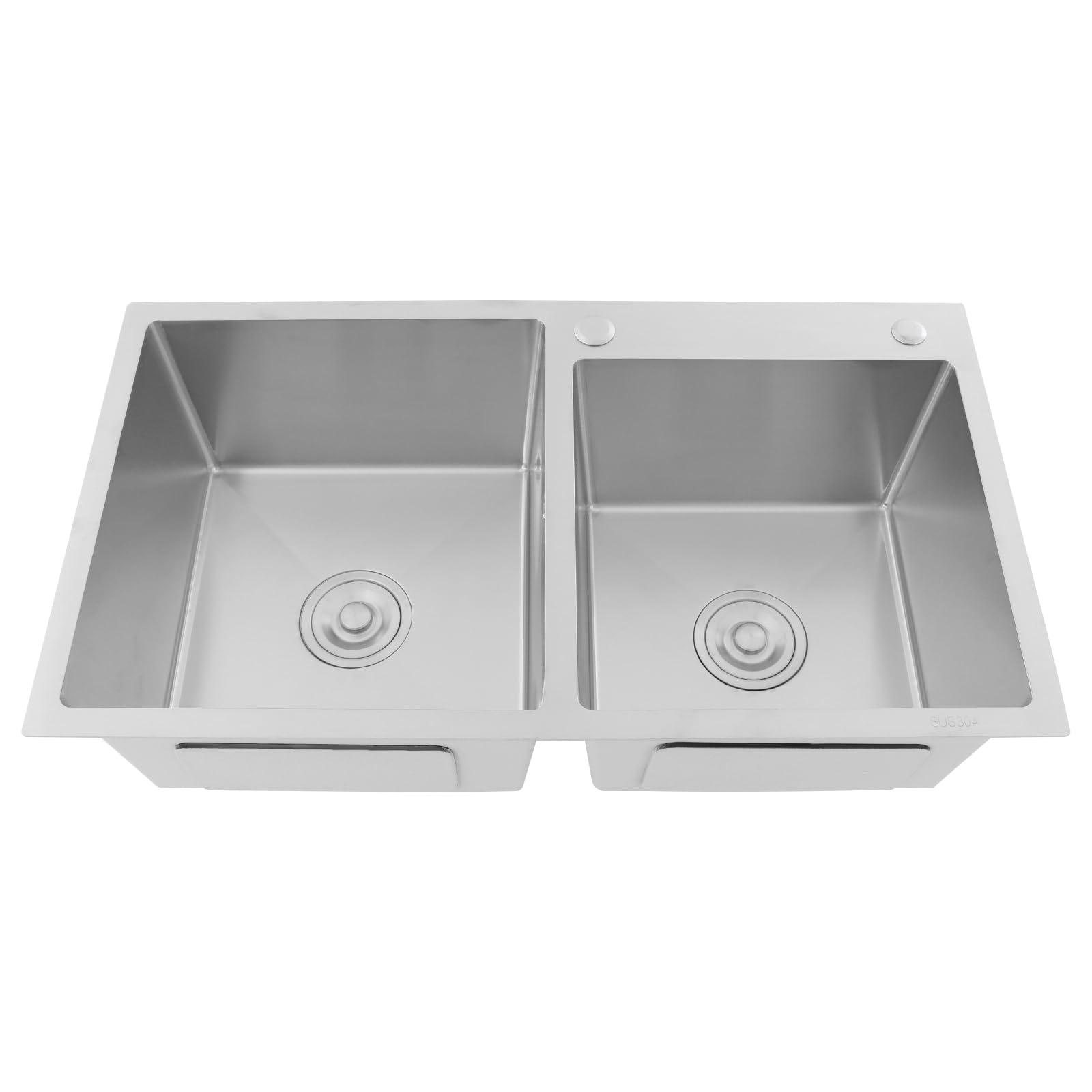 80 x 45 x 22 cm, doppio lavello da incasso, 2 vasche in acciaio inox, con set di sifone e filtro in acciaio inox, facile da pulire (argento)