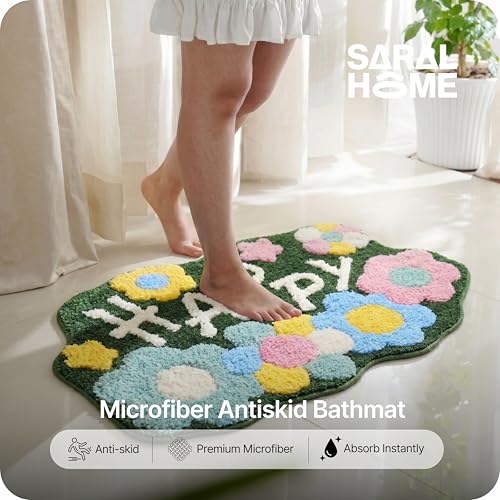 Image of Saral Home Microfiber Bath Mat 38x60 cm | Ultra Soft, Super Absorbent & Anti-Skid | Quick Dry Non Slip Door Mat for Bathroom, Kitchen, Bedroom & Entrance | Green (Pack of 1)