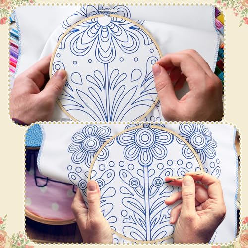 Image of Tioncy 8 Sets Mexican Embroidery Napkins Kit 17.7 x 16.5 Inch Servilletas Para Bordar a Mano Including Mexican Napkin Bamboo Hoop Color Threads and Needles for Beginner Adult DIY Hand Craft Lover Gift