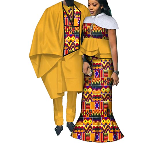 Vestidos largos de patchwork de impresión africana para mujeres hombres pantalones de bata africanos amantes pareja ropa 24fs1053 L