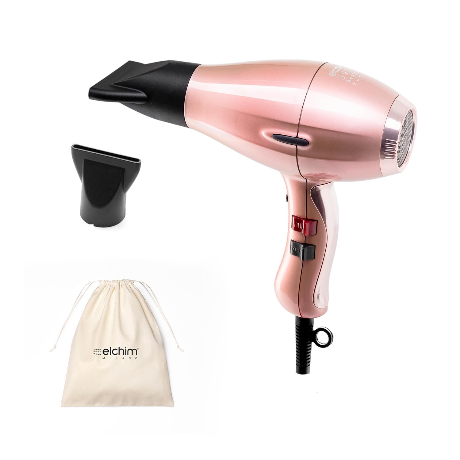 Haartrockner elchim 3900 Healthy Ionic Venetian Roségold, Schuko-Stecker mit Baumwollbeutel – Professioneller Haartrockner Made in Italy – leicht und leise, reduzierte Trocknung 30%, 2400 W