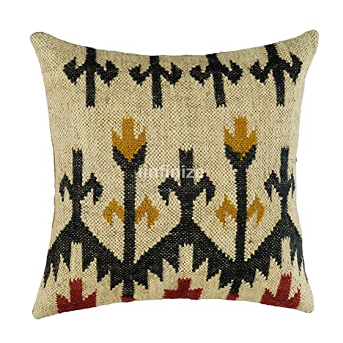 Iinfinize IIN-CC4-310-311-345-348 Kilim Cushion Handmade Pillow Cover Wool Jute Cushion Case Living Room Pillow Traditional Body Cushion Cover Set Of 4 Pillow Sham thumb #3