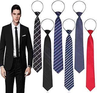 6 Pieces Zipper Ties for Men Pre tied Necktie Zip Tie Adjustable Striped Dot Tie Business Zipper Ties for Graduation Wedding (6pcs Adult base color) One Size