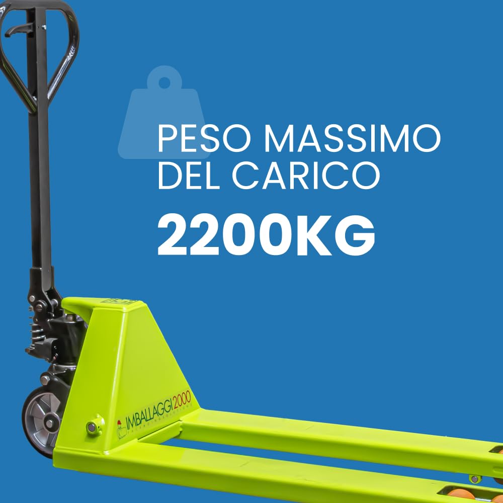 IMBALLAGGI 2000 - Transpallet Manuale - Portata 2500 kg - Traspallet con 4 Rulli in Poliuretano - 100% Made In Italy