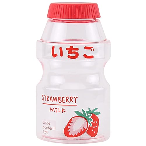 Lipfer Strawberry Water Bottle Drinking Bottle Shape Cute Kawaii Milk Carton Shaker Bottle for Kids/girl/adult