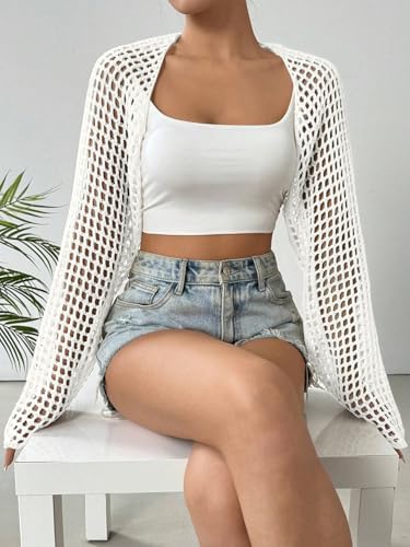 Women's Lightweight Crop Cardigan Crochet Knit Long Sleeve Bolero Shrug Sweater3