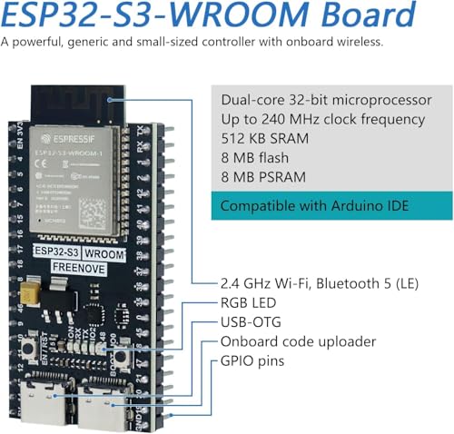 Image of ESP32-S3 Development Board with Dual-Core 240MHz Processor 8MB Flash 8MB PSRAM WiFi Bluetooth 5 LE Type-C USB Compatible with MicroPython and C for Rduino Projects and IoT Applications