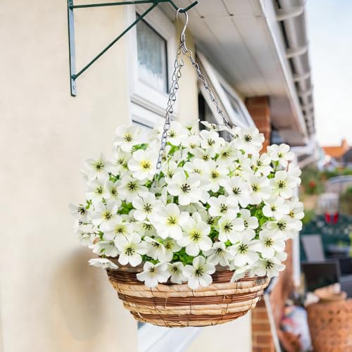 Image of Bassion 20 Bundles Artificial Violet Flowers for Outdoors, White