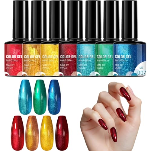 Jukeoiu Esmalte en Gel Arcoíris - Gel De Uñas Con Efecto Destellos Para Mujeres,7 Piezas Para Uñas En Hogar Salón Estudiantes Viajes Festivales Fiestas Sesiones Fotos Amantes De La Belleza