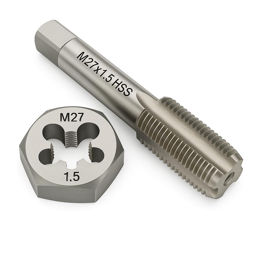 M27x1.5 Metric Tap and Die Set Right Hand HSS Tap &amp; GCr15 Hex Die for Metal Thread Repair