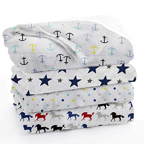 Image of blanket for new born baby Pure Cotton Muslin Baby Swaddle Blanket, Wrap Cloth Cotton Swaddle for Newborn Baby Cotton Swaddle Blanket-Pack of 4 with Size 120X100 CM - Anchor Dot