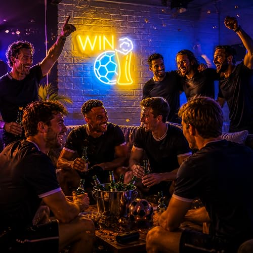 Image of Soccer Neon Sign, Neon Signs for Wall Decor - Dimmable Football LED Signs for Fans, Sports Themed, Bedroom, Man Cave, Gaming Room, Home Decor - USB Powered Light Up Sign Decorations Gift