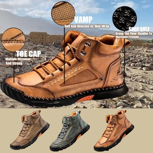 Image of 2026 Upgrade Mens Handmade Leather Boots, Waterproof Wide Toe Casual Footwear, Lightweight Breathable Outdoor Walking Shoes With Arch Support, Non Slip Durable Boots For Work Hiking Daily Use