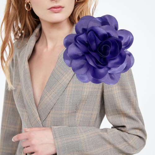 Image of Dainty Fabric Rose & Camellia Flower Oversized Brooch Pins & Hair Clip - Large Lapel Pin, 4.3in /7.5in