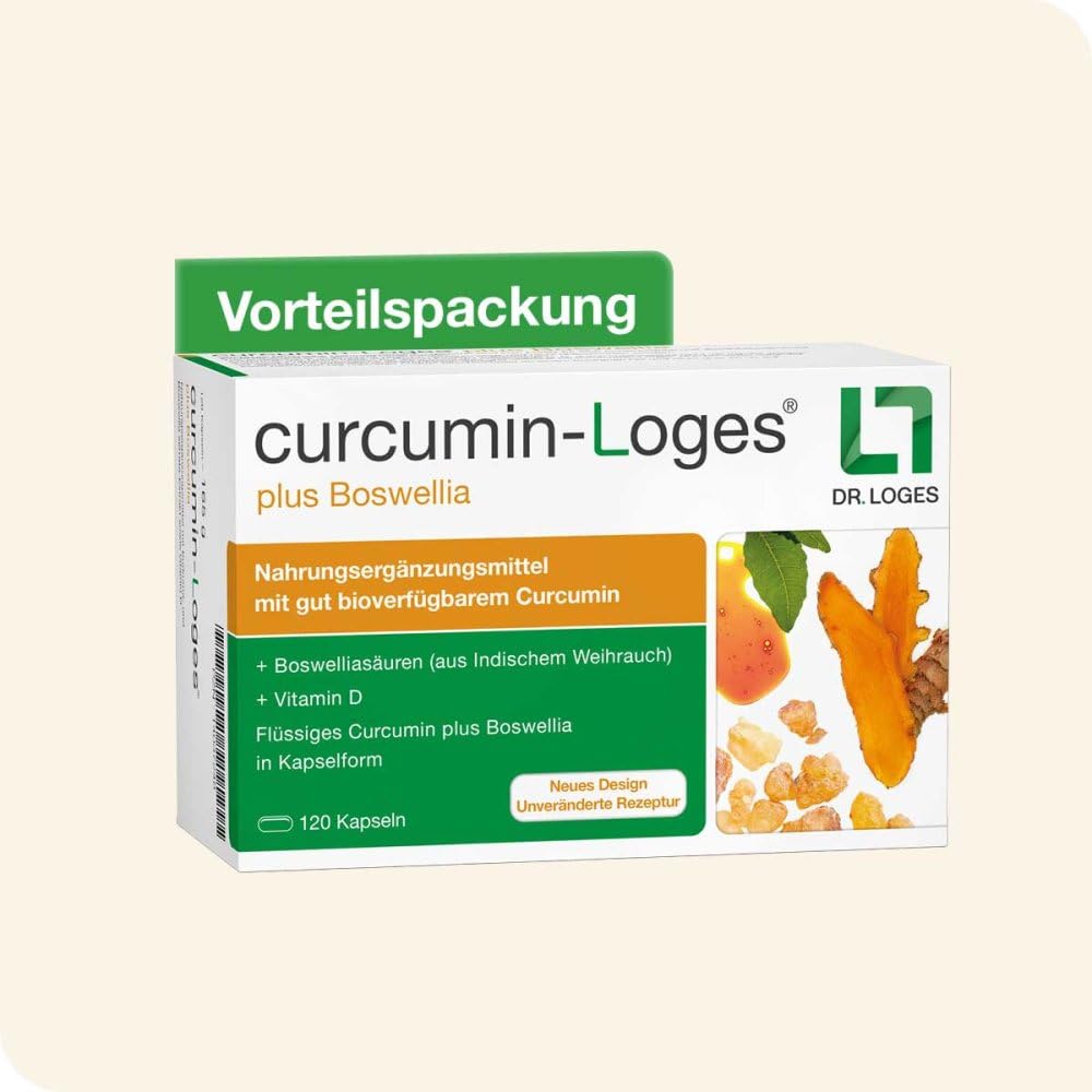 curcumin-Loges® plus Boswellia - 120 Kapseln - Nahrungsergänzungsmittel mit hoch bioverfügbarem Curcumin und Boswelliasäuren sowie Vitamin D