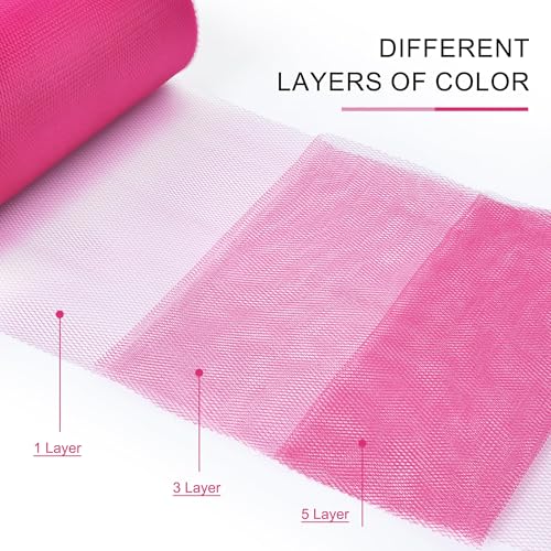 Image of Hot Pink Tulle Fabric Ribbon 6 Inch by 25 Yards Rolls Fabric Spool Tulle for Gift Wrapping Wedding Decorations Craft Supplies DIY Tutu Skirt Baby Shower Birthday Party