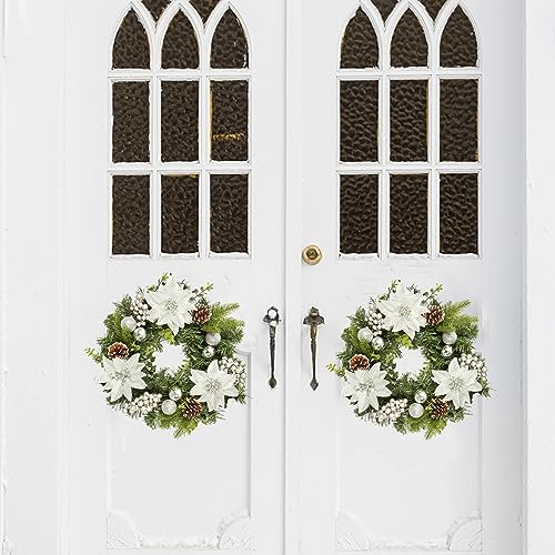 GAOMON 16 in Christmas Wreath for Front Door, Silver Artificial Wreaths with Xmas Balls, Artificial Flowers, Berries & Pine Cones for Fireplace Wall Window Door Christmas Table Centerpiece Decoration