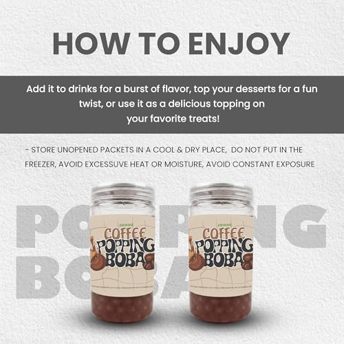 Image of ZAWAA 2 Popping Boba (Each 300gm) Total 600gm (Fruit Flavours), 2 Stainless Steel Straws (12mm), 1 Cleaning Brush, 1 Boba Scoop | Combo of 2 Coffee