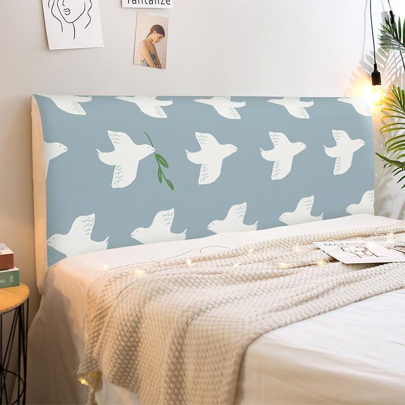 Fundas Cabeceros Animales Azules Y Blancas Funda Cabecero Cama 150 Poliéster Cabeceiras de Cama Estirable Funda para Cabecero Lavable Funda Cabecero para Cabeceros Cama 150 (para 140-160cm)