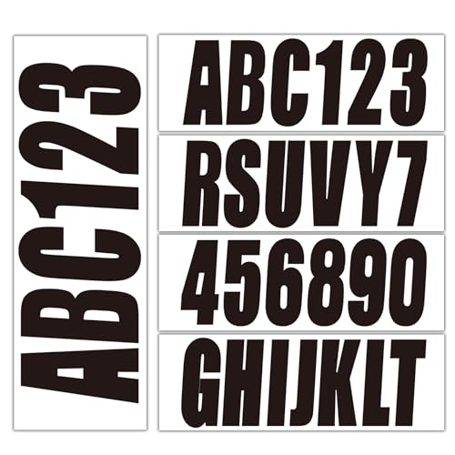 Image of 3 inch Boat Registration Numbers and Letters Marine Sticker Decal | 4 Sets Alpha-Numeric Vinyl Letter for Jet Ski PWC Personal Watercraft Solid Black