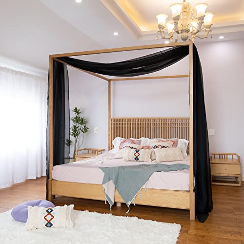 Linentalks Black Canopy Bed Curtains For Queen & Full Bed, Bed Canopy Scarf, Sheer Scarf Valance Canopy Bed Drapes, Four Post Bed Canopy Drapes, Canopy Bed Scarf 1 Pc 52X228 Canopy Curtains #TOP3