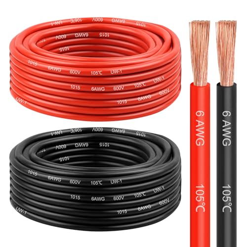 YDDECW 6 Gauge Wire 25 Feet, Red and Black Oxygen Free Stranded